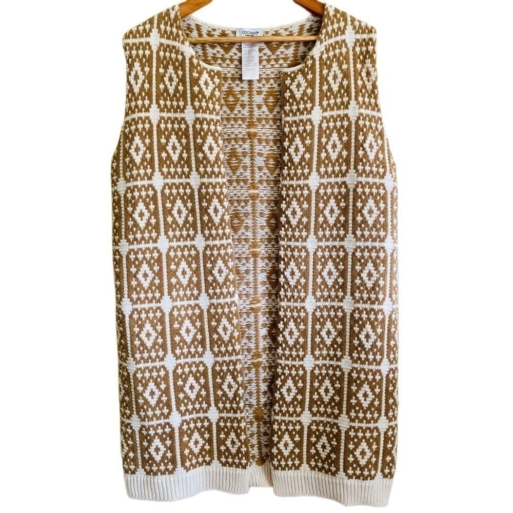 COCOGIO Italy Alpaca Blend Boho Oversized Sleeveless Open Front Vest Cardigan OS